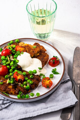 Vegetarian healthy lunch idea. Chickpea pancakes