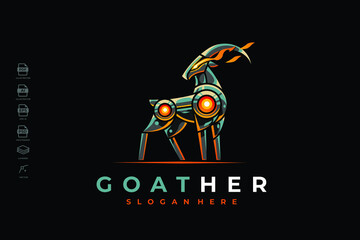 Modern Mecha Robotic Goat Ram Logo Design Template