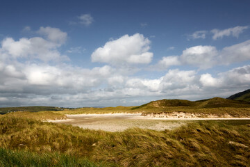 View of beach with sandy dunes in the Northern Ireland