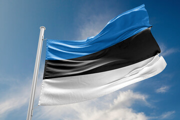 Estonia Flag is Waving Against Blue Sky