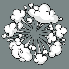 Comic cloud or smoke, cartoon vector motion effects, and explosions