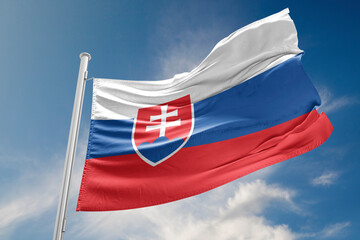 Slovakia Flag is Waving Against Blue Sky