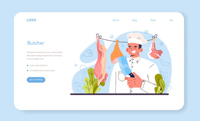 Butcher or meatman web banner or landing page. Fresh meat