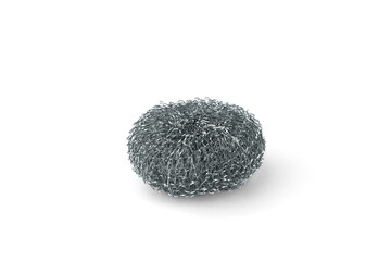 Kitchen metal scrubber for washing and cleaning dishes isolated on white background.