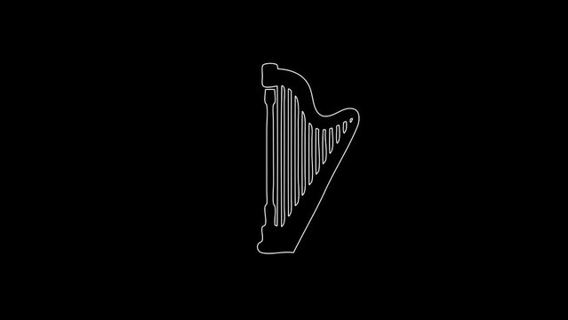 white linear harp silhouette. the picture appears and disappears on a black background.