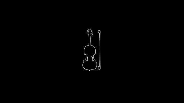 white linear violin silhouette. the picture appears and disappears on a black background.