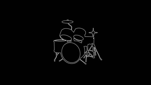 white linear drums silhouette. the picture appears and disappears on a black background.