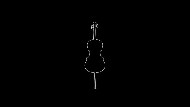 white linear cello silhouette. the picture appears and disappears on a black background.