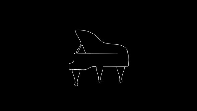 white linear piano silhouette. the picture appears and disappears on a black background.