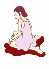 Obraz na płótnie Canvas パーソナリティ障害　カッターでリストカットする女性のイラスト　シンプル　血まみれ