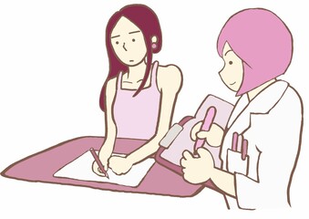 パーソナリティ障害　臨床心理士の心理検査を受ける女性のイラスト　シンプル