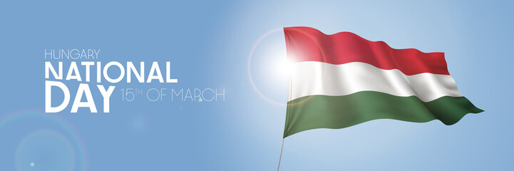Hungary happy national day greeting card, banner with template text vector illustration