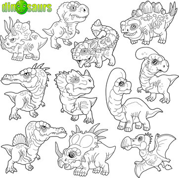 cartoon cute prehistoric dinosaurs, funny images set