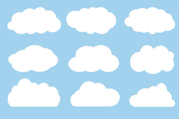 Set of cloud icons on a blue background. Set of templates for web design. Vector illustration.