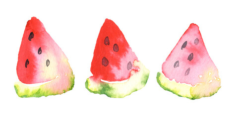 Watermelon slice set. Watercolor  summer exotic fruit collection for banner, print, fabric - 488582949