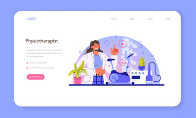 Physiotherapy web banner or landing page. Doctor helping patients