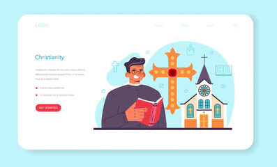History of a religion web banner or landing page. Scientist study human