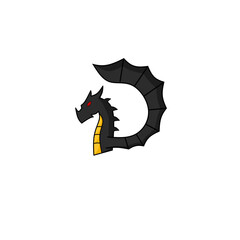 Illustration vector graphics of, template logo design black dragon shape initial D