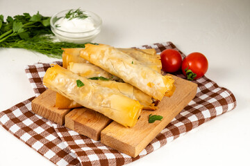 Burek stuffed with cigar-shaped filo dough, Turkish spring rolls.