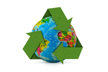 Planet earth with recycling symbol - Concept of ecology and recycling