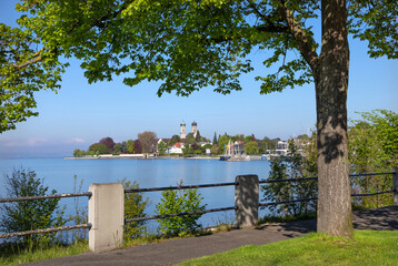 Friedrichshafen, Germany. View of Hofen Abbey from side of Bodensee lake