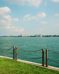 The Detroit River, at Milliken State Park in Detroit, Michigan