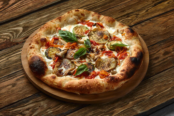 food background vegan sliced pizza with various vegetables