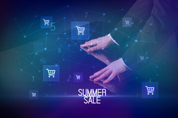 Online shopping concept with shopping cart icons