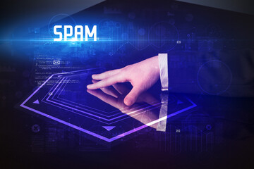 Hand touching digital table