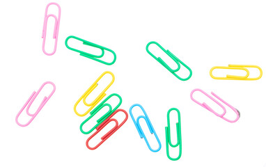 Multi-colored paper clips isolated on a white
