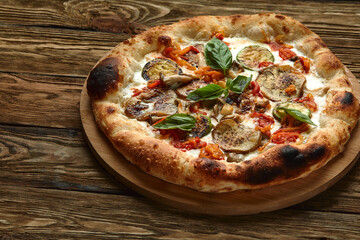 food background vegan sliced pizza with various vegetables