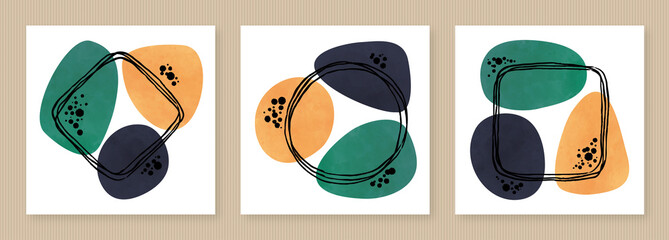 Abstract shapes bold colourful organic art banner set