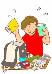 発達障害　注意欠陥により小学校での忘れ物が多いADHDの男の子のイラスト