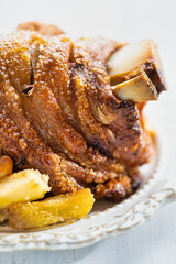 rustic german golden baked pork knuckle