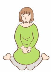 ぺたんと座りこむ若い女性のイラスト