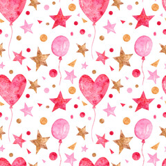 Air balloon. Stars, circles. Seamless pattern