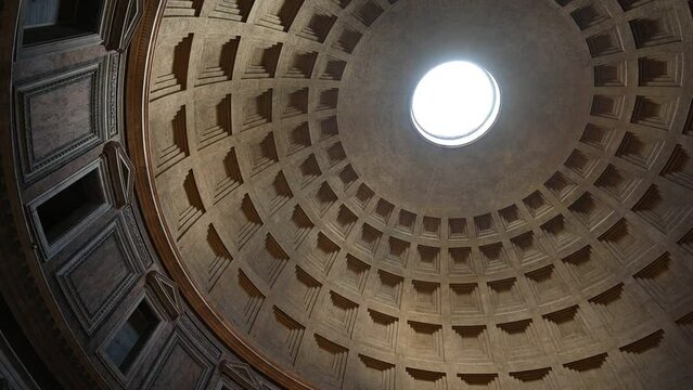 The internal Side of the Dome of the Pantheon in Rome in a Sunny Summer Day. Rome