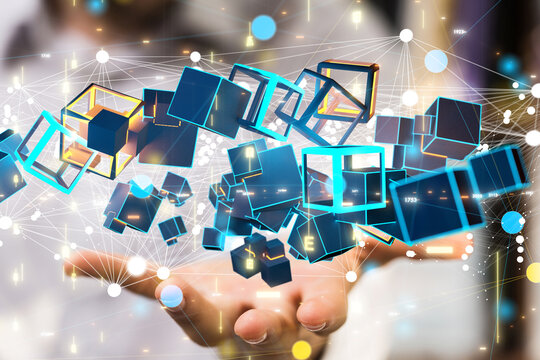 network holding in hand 3d connection data