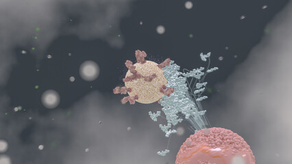 Virus destroyed by antibodies disintegrating coronavirus covid-19 killed 3d rendering 