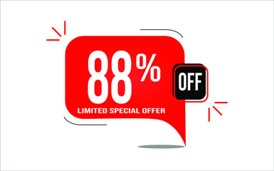 88% off limited offer. White banner with red balloon
