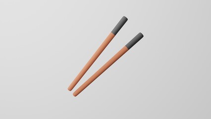 Minimalism Chopsticks, wooden sticks symbol. Isolated on white background. 3d rendering