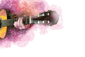 Guitar music illustration with abstract effects. - obrazy, fototapety, plakaty