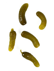 small pickled cucumbers isolated on white background