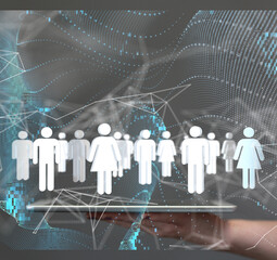 Abstract network of physical devices on the Internet using a network connection with statistics numbers 3d illustration