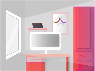 the interior of the girl's room with a computer and furniture