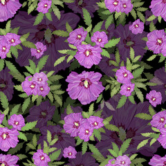 Realistic painted hibiscus flowers seamless pattern