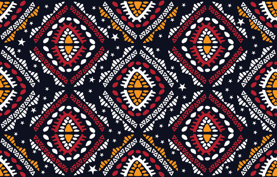 Ethnic abstract fabric. Seamless pattern in tribal, African wax print kitenge floral motifs vector. Aztec geometric art ornament.Design for carpet, wallpaper, clothing, wrapping, fabric, cover, dress