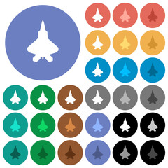 Jet fighter silhouette round flat multi colored icons