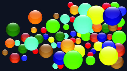 A bunch of colorful crystal balls. Scattered Glass spheres on dark background.