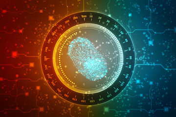 Abstract security system concept with fingerprint on technology background, Fingerprint Scanning Identification System. Biometric Authorization and Business Security Concept